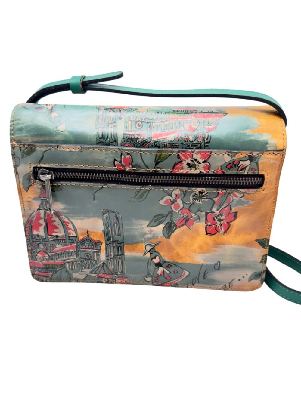 Patricia Nash Lanza Beautiful Girl Print Leather Crossbody Bag Push Lock Closure - Picture 15 of 16